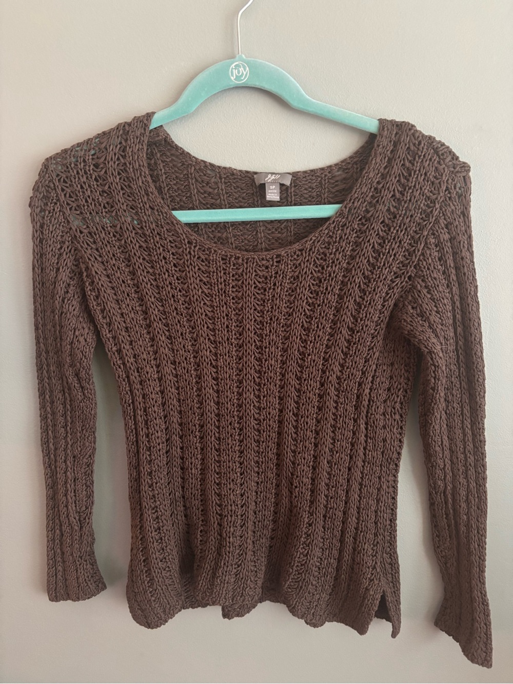 J.Jill Brown Open Stitch Knit Scoop Neck 100% Cotton Sweater - Petite Small (SP)